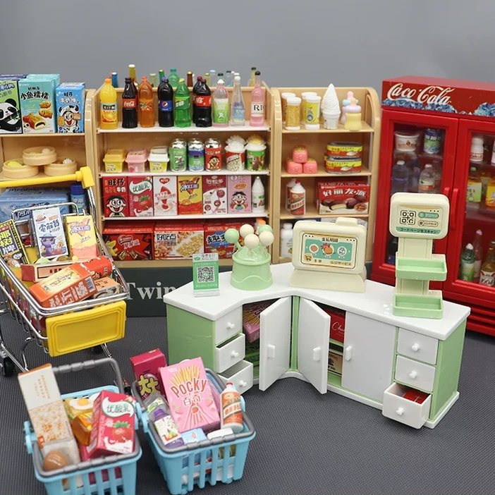 仿真迷你小卖部超市收银台儿童女孩过家家玩具全套微缩小物品礼物