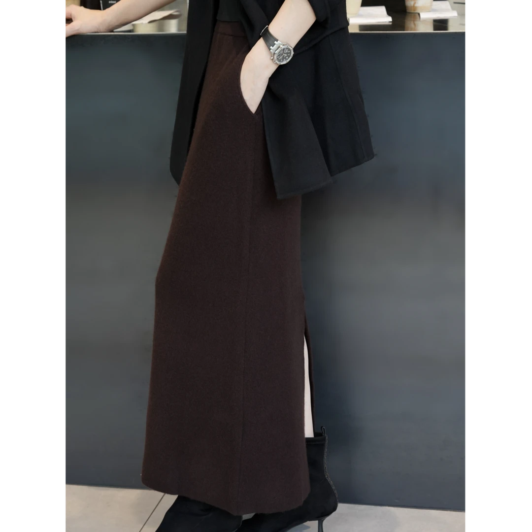 【何暮衿香】Z·R上品屋 秋冬羊毛后开叉松紧腰针织半身裙