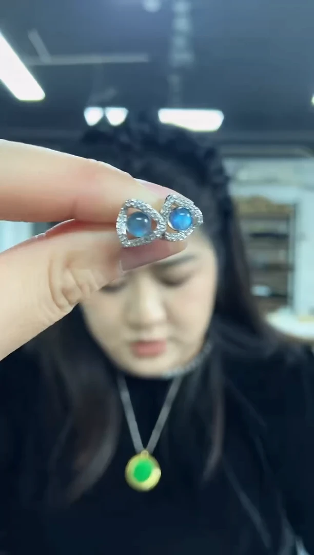 【闪购商品】拉长石耳钉未镶嵌多样性发其一颜色微差