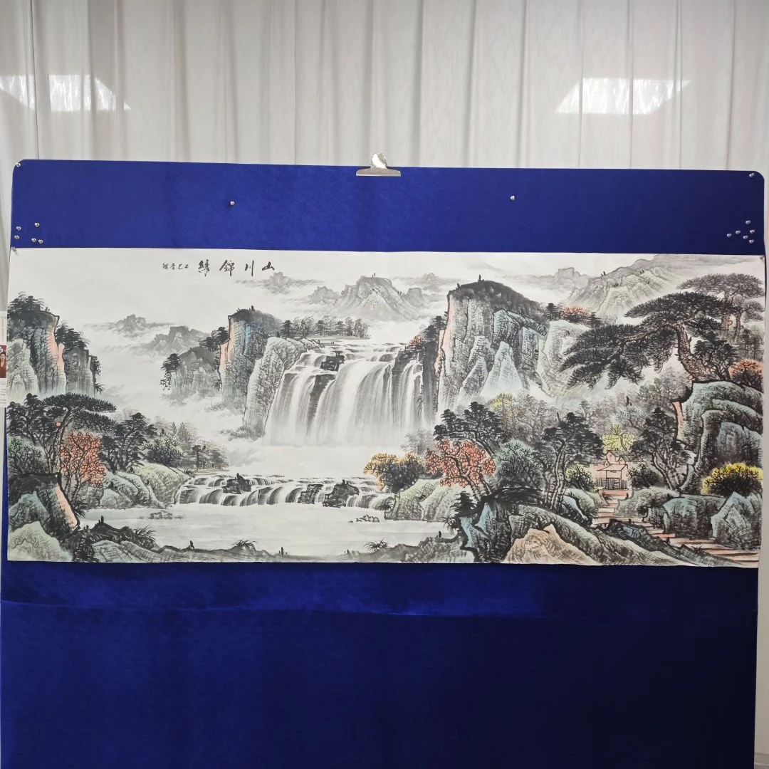 山川李鲤手绘作品画芯尺寸240cm*100cm