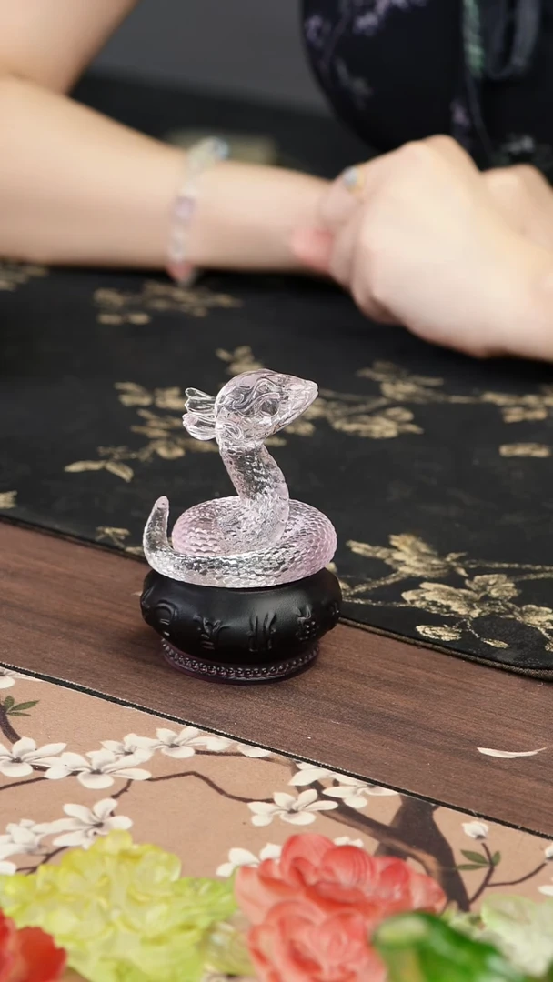 琉璃手工艺品粉色灵蛇茶宠摆件