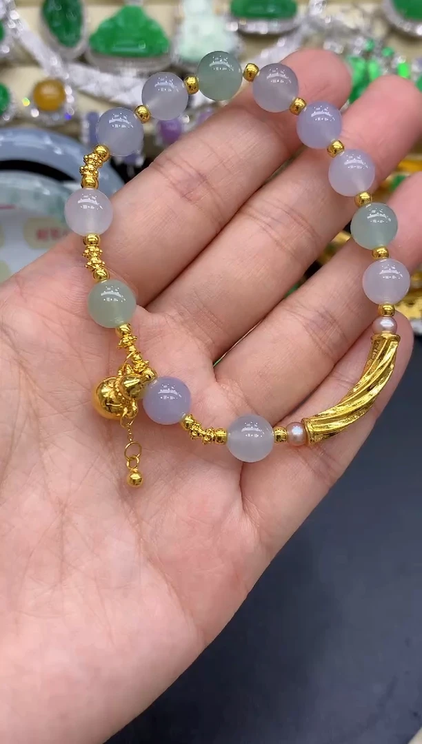 足金镶嵌手链翡翠319-中国好珍宝