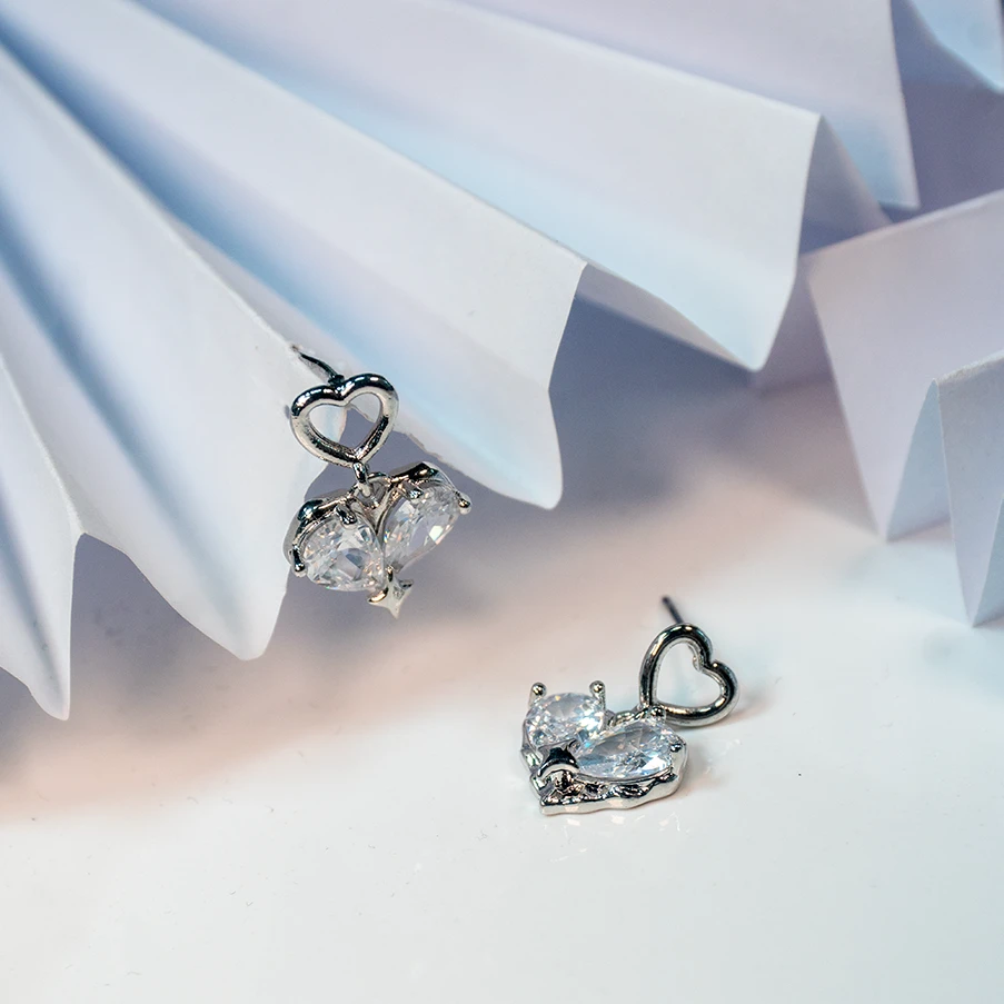 合金锆石耳饰 爱心/水滴/铃铛女小香风日韩耳环饰品小众小巧简约