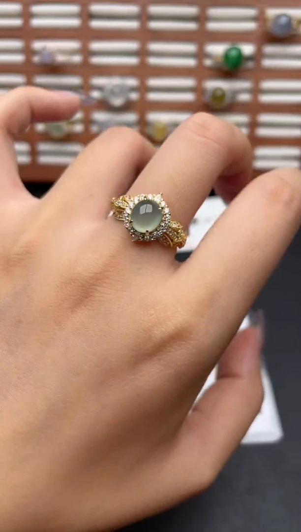 翡翠戒指银S925镶嵌一物一证一礼盒