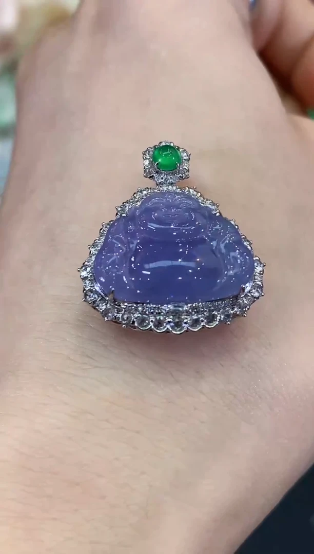 吊坠(不含链)18K金镶嵌翡翠B208 紫货有色差