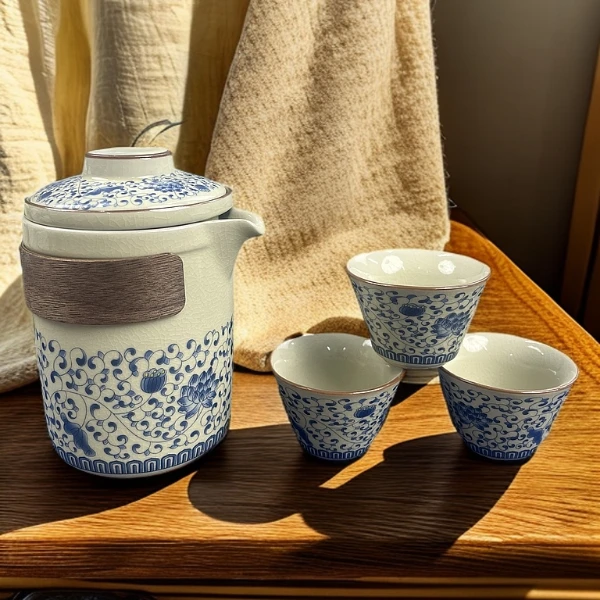 Z026陶瓷便携式旅行茶具随身泡茶杯收纳手工户外简约中式