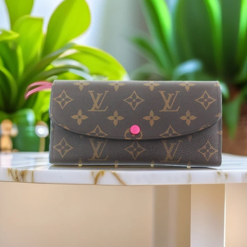 95新 LouisVuitton/路易威登 81680B Emilie紫红豆豆长款钱包