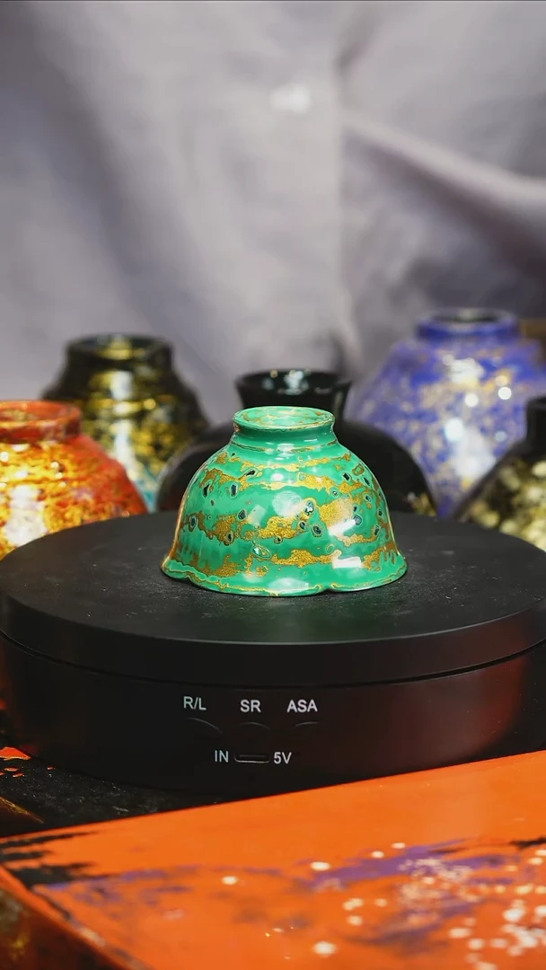 大漆杯子绿金色1
