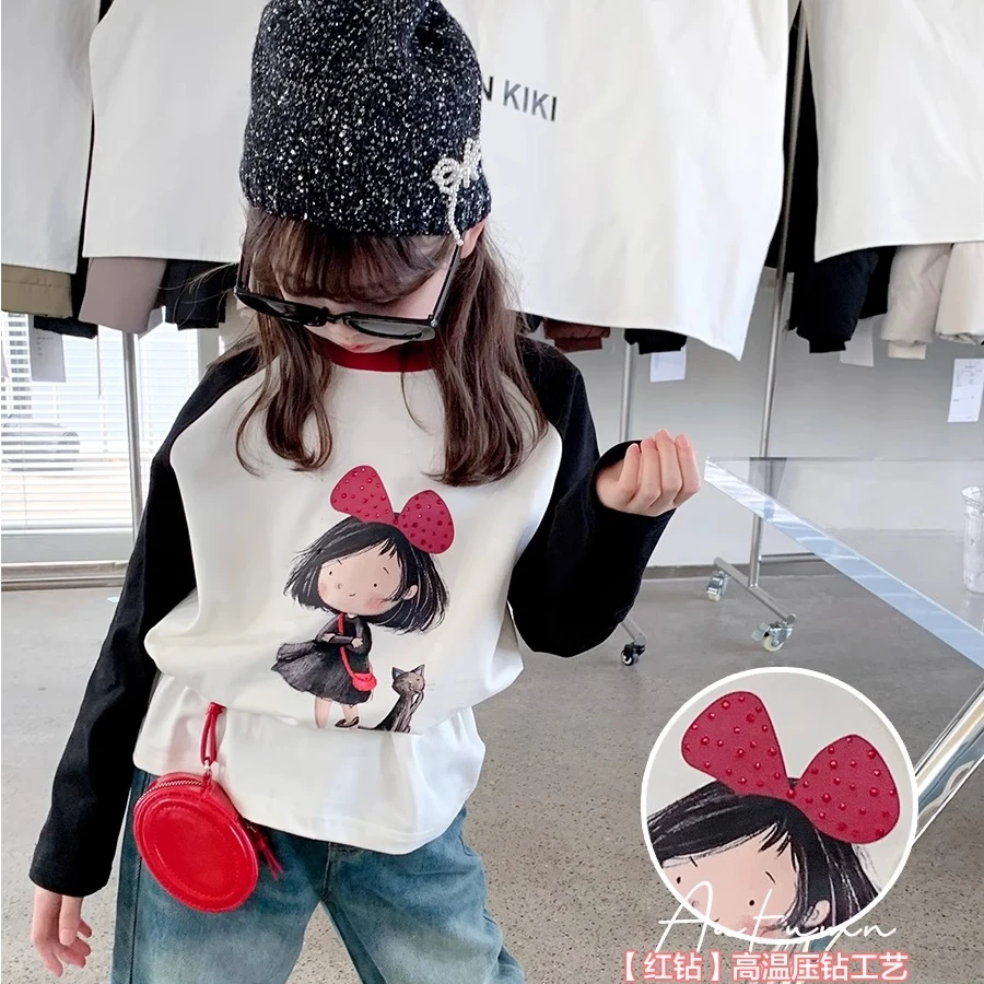 女童长袖T恤纯棉2025春秋新款儿童中大童打底衫印花上衣 T24325