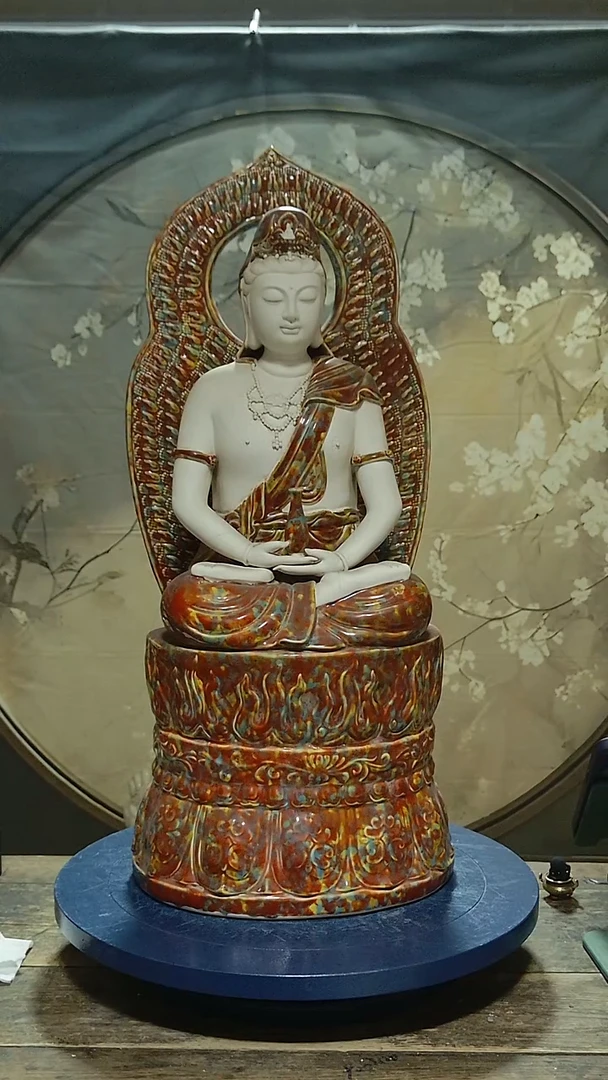 摆件德化瓷添彩釉观音高62