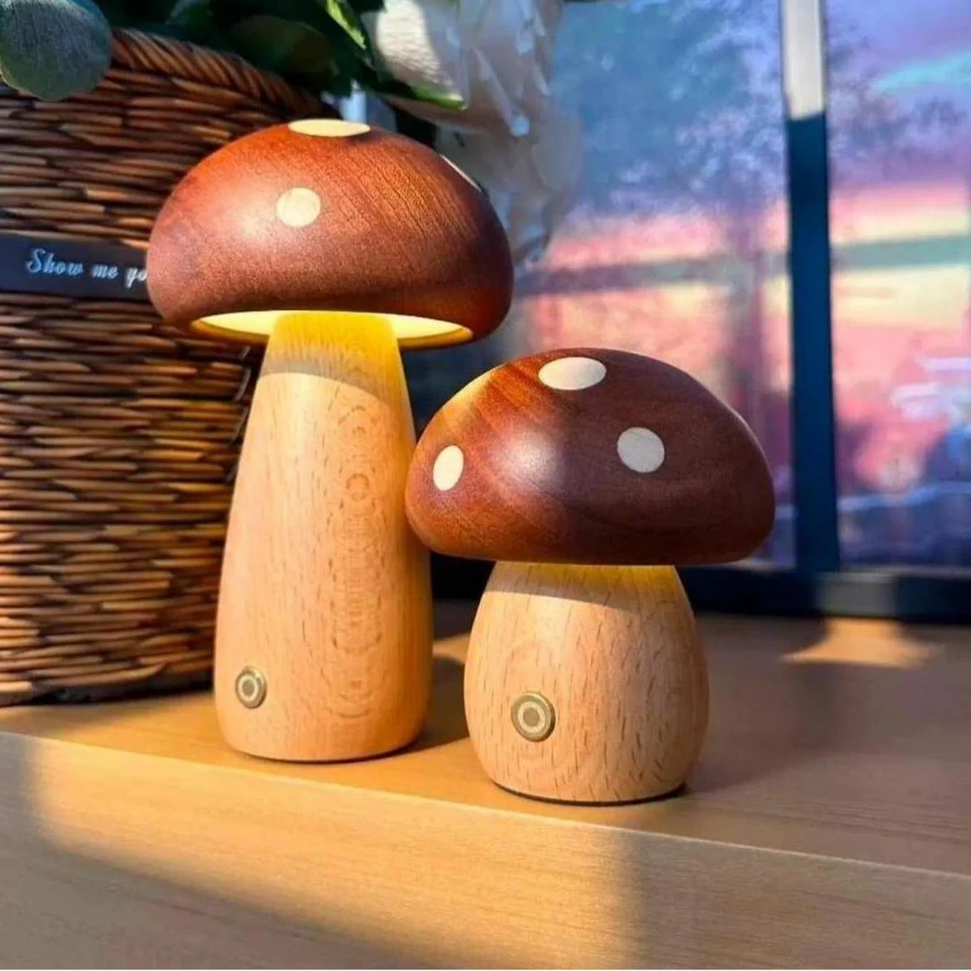 实木蘑菇灯床头卧室睡眠学生宿舍充电小夜灯创意护眼礼物LED台灯