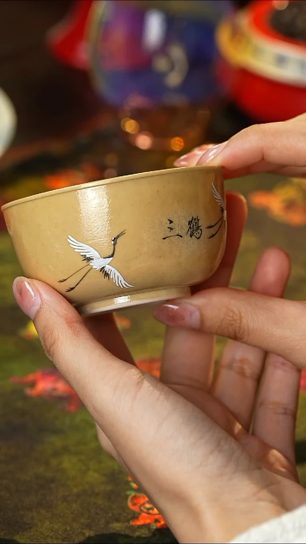 景德镇高温纯手工手绘仙鹤窑变主人杯
