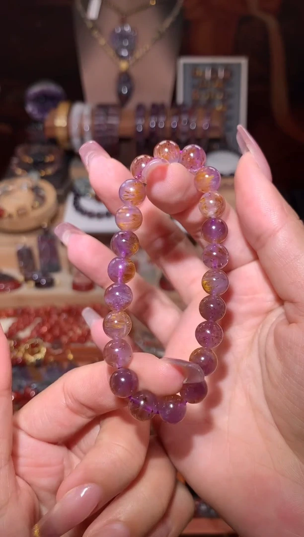 未镶嵌颈饰水晶极光紫钛手串8mm