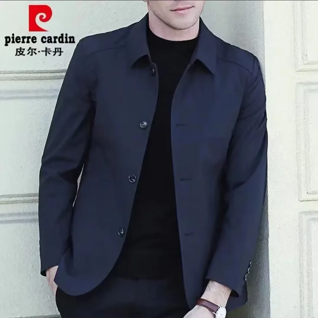 皮尔卡丹2025男休闲外套中年夹克春秋款翻领商政薄款爸爸装外套