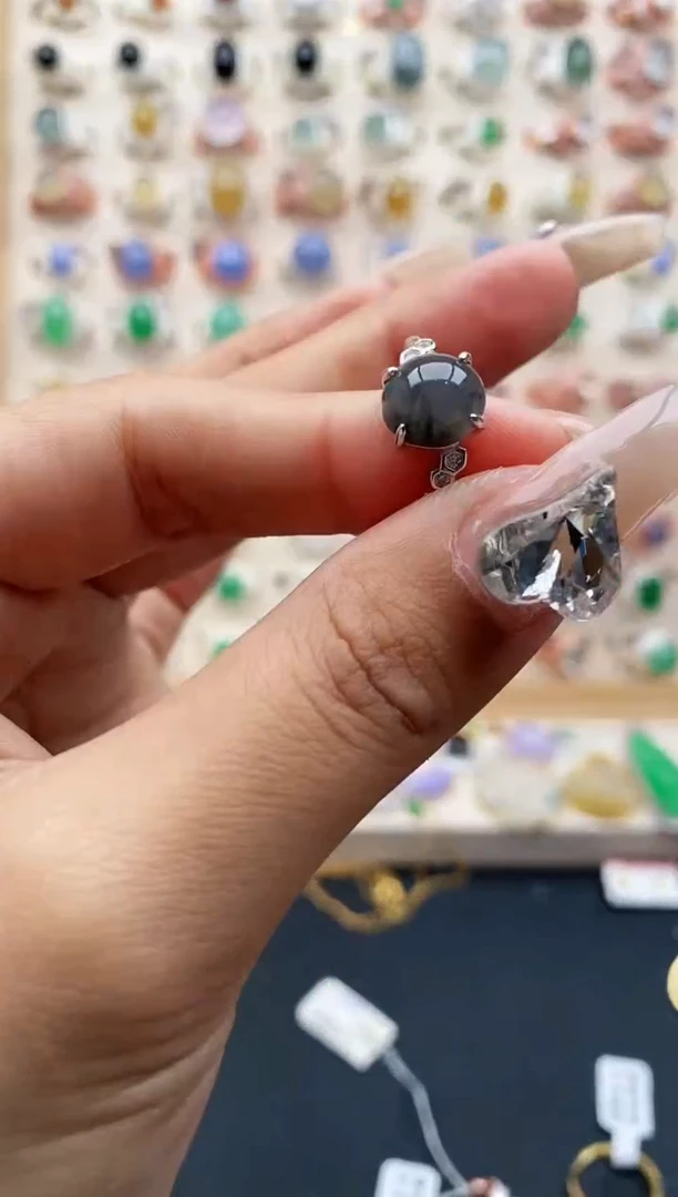 【闪购商品】翡翠戒指银S925镶嵌缅甸天然A货翡翠111  9+8