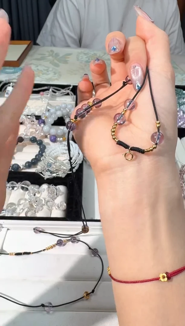 水晶手链银S925镶嵌J021紫水万能链