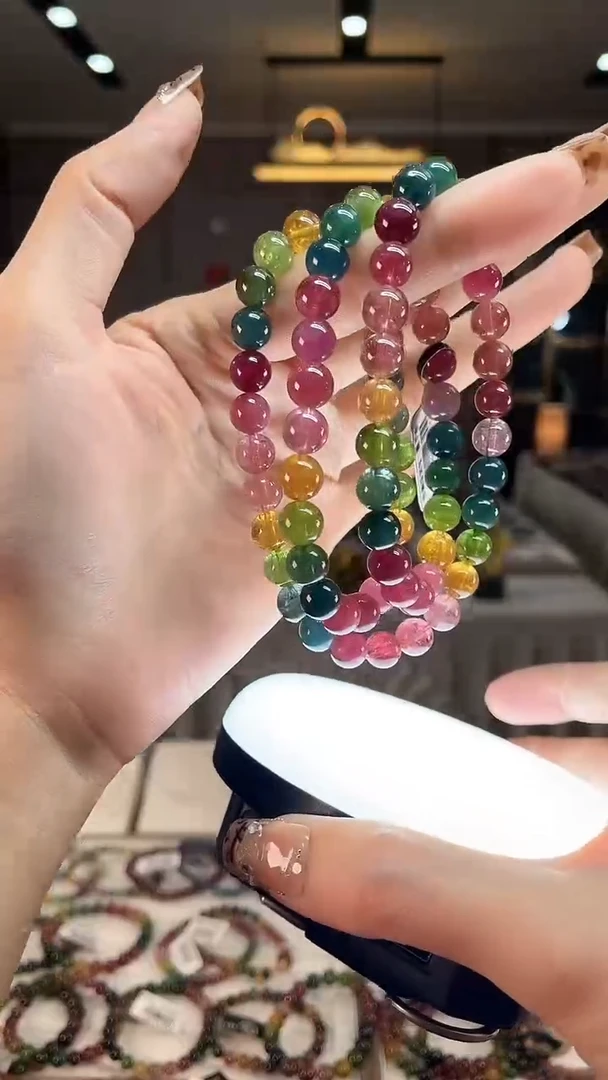 未镶嵌收藏级老矿碧玺色标彩虹三圈手串7mm+碧玺dan一物一证