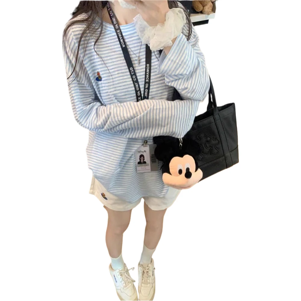 休闲撞色条纹T恤防晒衫2025夏季小众条纹薄款长袖上衣女夏季百搭