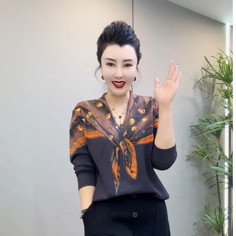 围巾衫-秋季长袖洋气减龄上衣网红爆款遮肉气质针织毛针织衫宽松