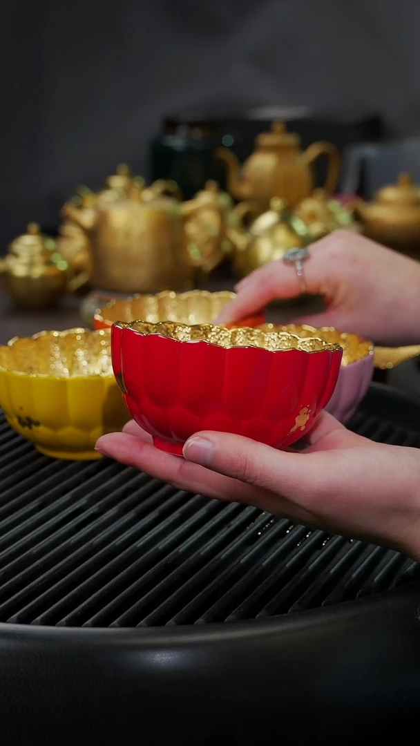 【闪购商品】杯【宜景窑中国红鎏金系列】盏尊