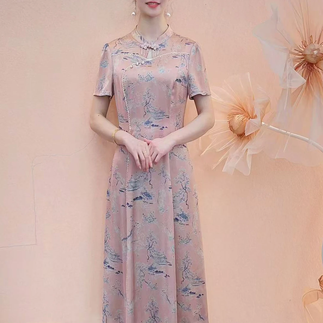 【典雅定制】夏季款新高贵修身优雅国风古典中式花色气质连衣裙