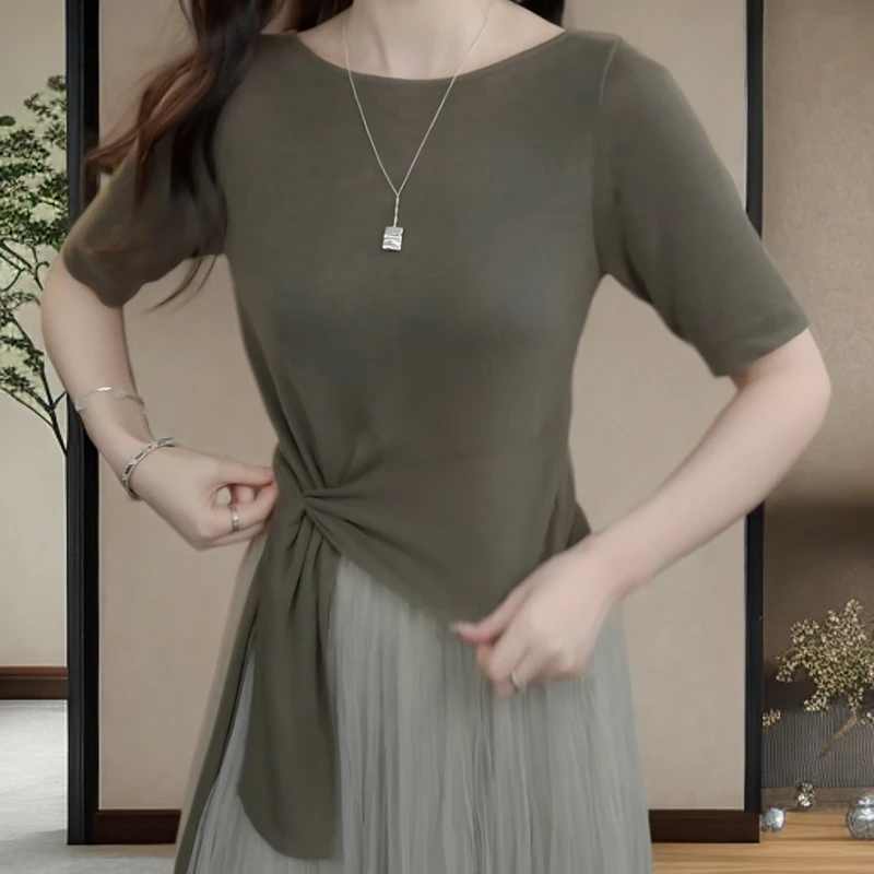 夏季新款小众设计感扭结绑带针织衫C5708