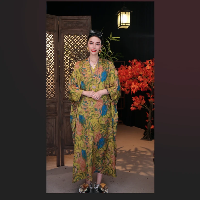 【丹霞】阔太太时髦女装妈妈装夏季禅意气质款国风香云纱连衣裙