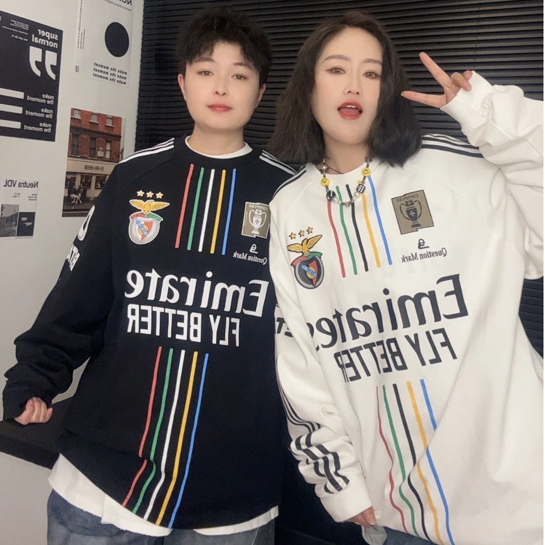 美式重磅长袖男女同款球衣情侣