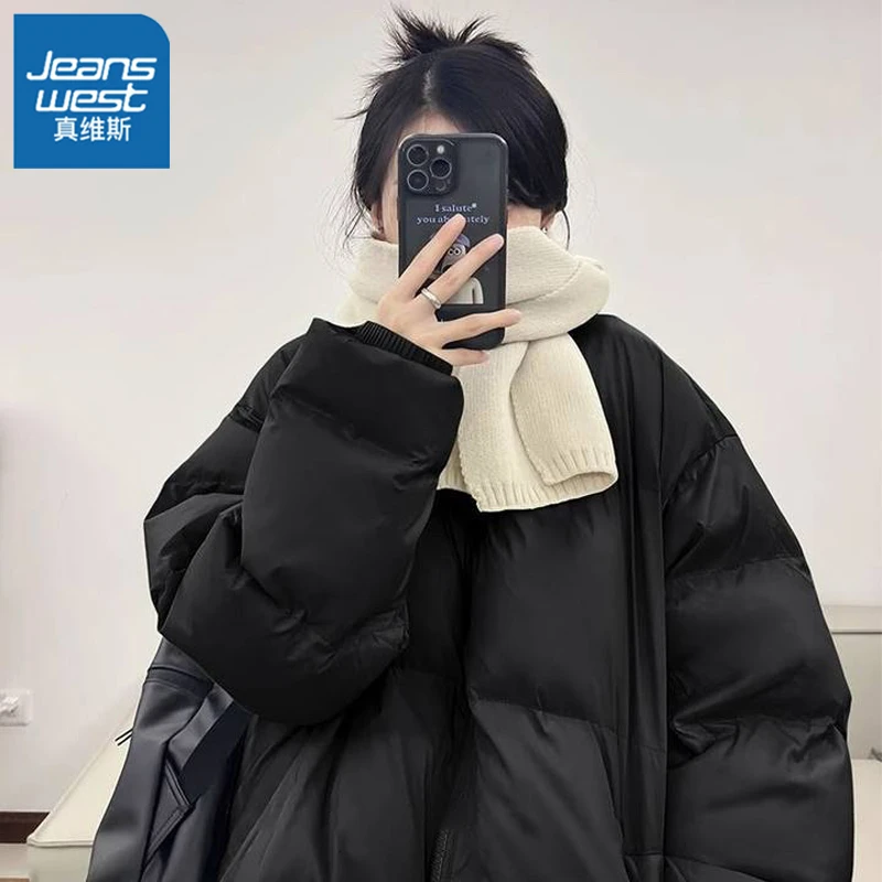 真维斯纯色棉衣棉服女冬季新款韩系小个子面包服宽松黑色厚外套L