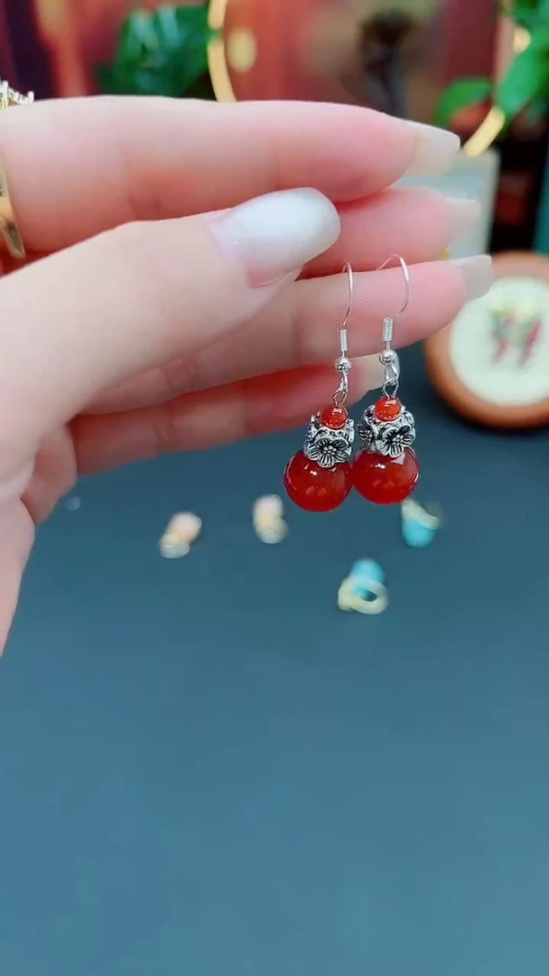 玛瑙/玉髓耳钉银S925镶嵌422000