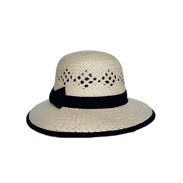 白B01黑色蝴蝶结麦色帽子草帽盆帽礼帽透气编织夏季时尚百搭镂空