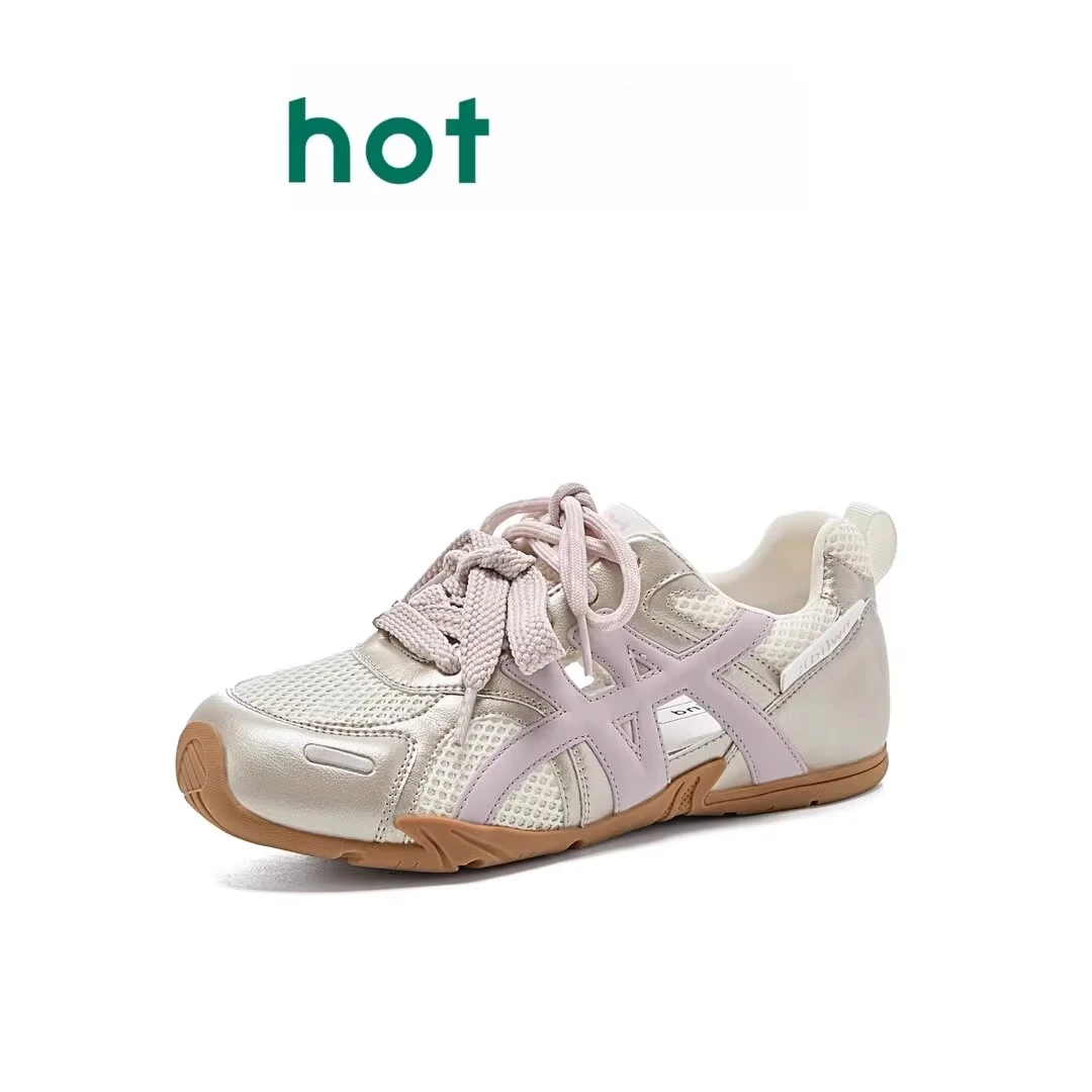 Hotwin热风同款夏季真皮网面透气德训鞋女款镂空百搭轻便休闲女鞋