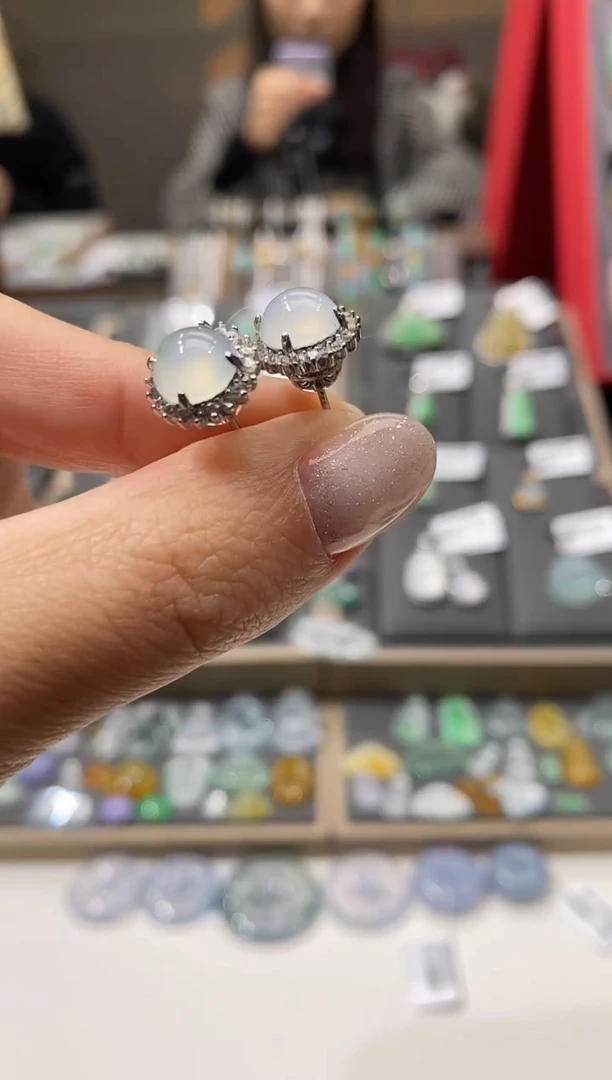 银S925镶嵌翡翠耳饰耳饰