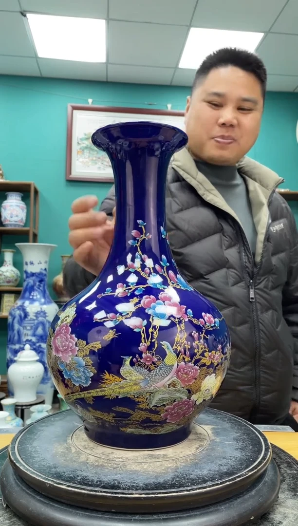 摆件祭蓝赏瓶陶瓷摆件