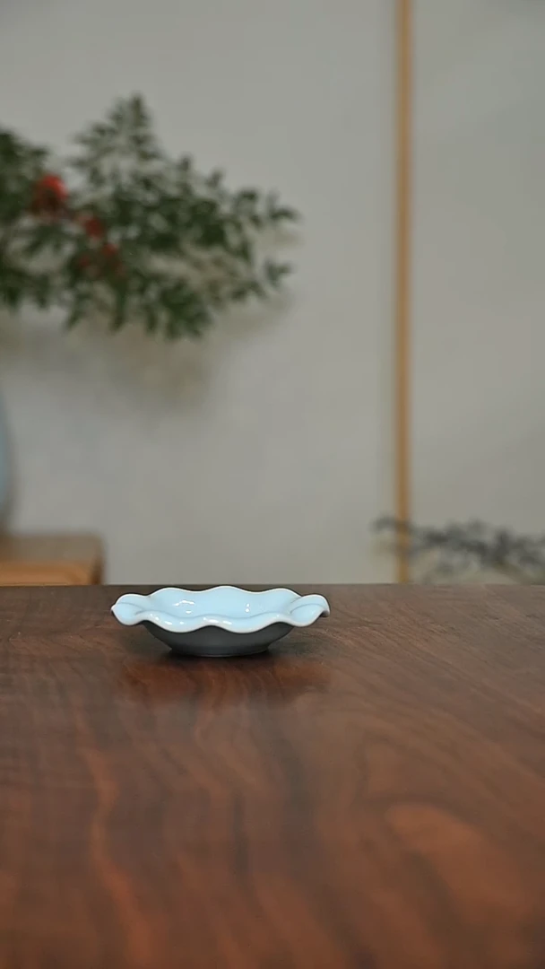 盏托 天青 微瑕 朱家汝窑款