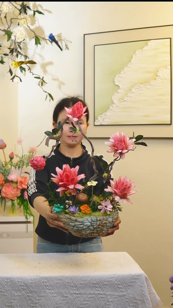 福利永生花干花(瓶+粉绿)清仓成品花艺不退换