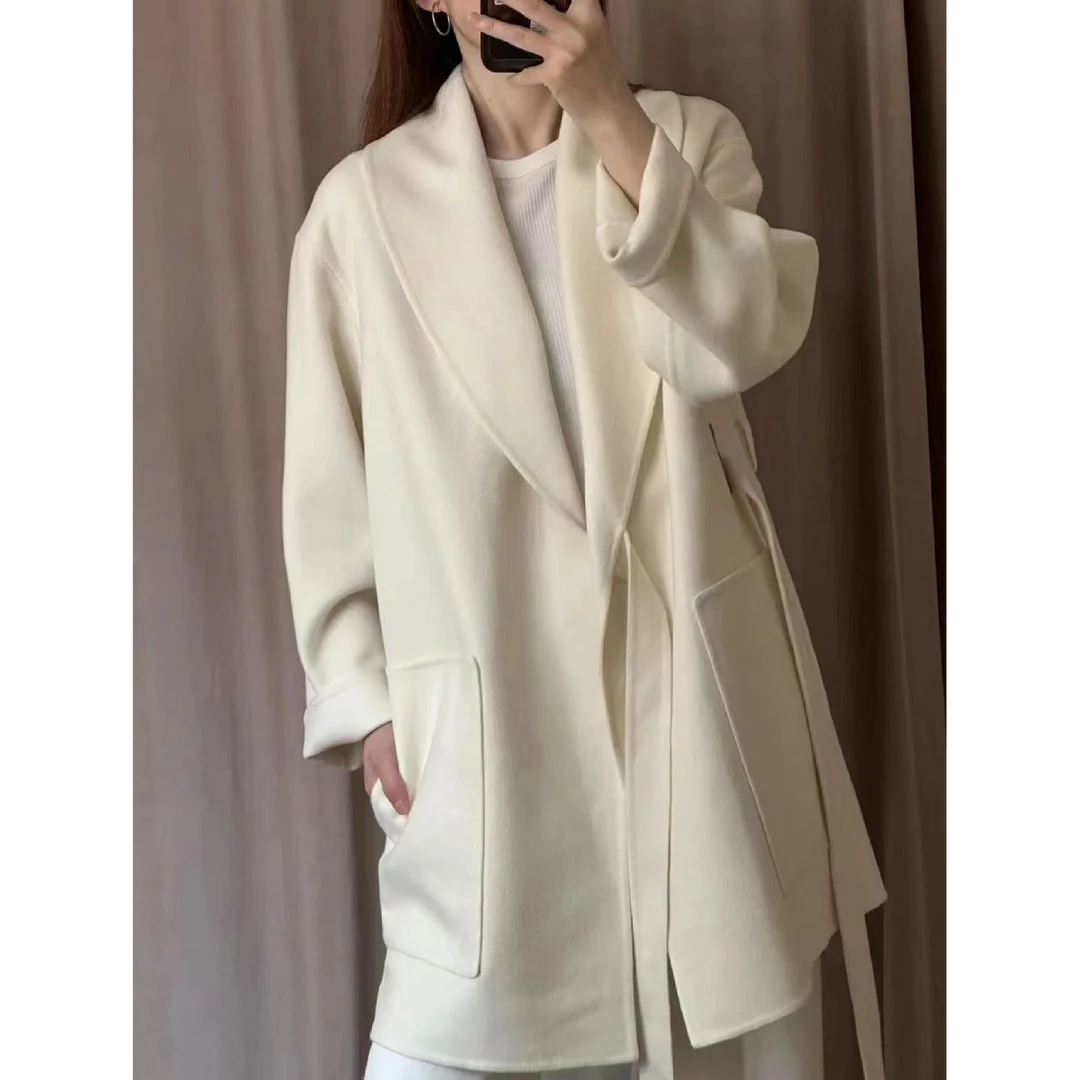 未使用 Hermes/爱马仕 Hermes 纯色羊绒大衣外套 白色36