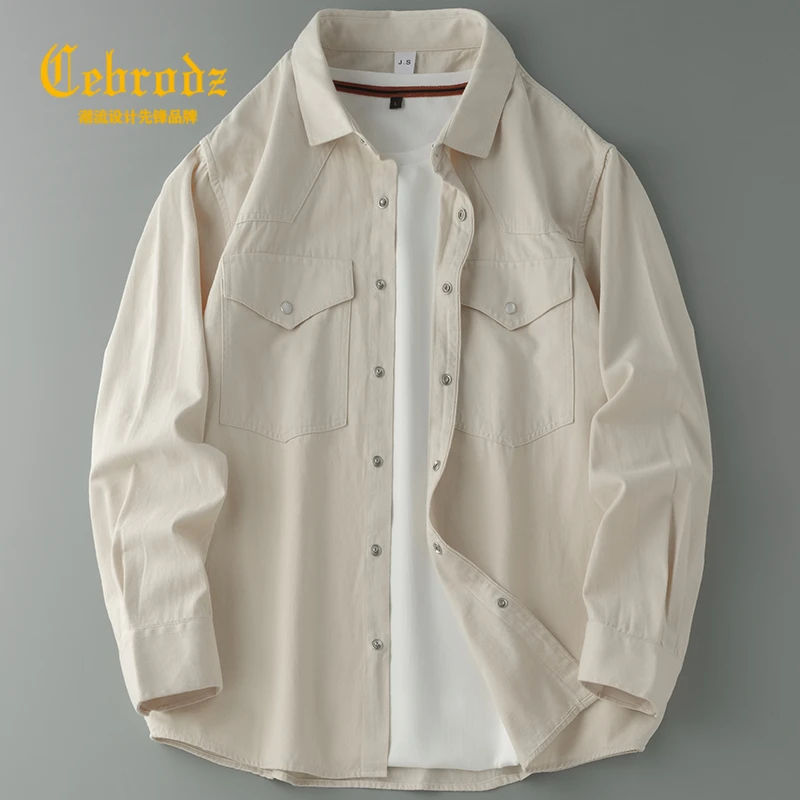 法国Cebrodz美式工装长袖衬衫外套秋季高级日系宽松潮流休闲衬衣