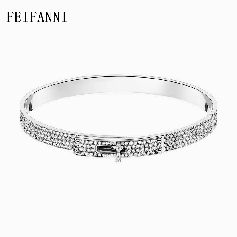 925银合成锆石手镯 FEIFANNI皮带满钻满天星宽版白金色手镯