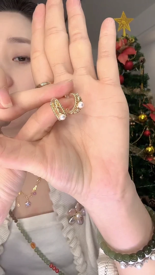 未镶嵌耳饰淡水珍珠C圈雕花耳环