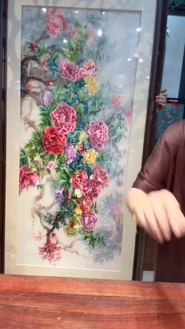 刺绣非遗苏绣手工刺绣单面绣朦胧牡丹98*205