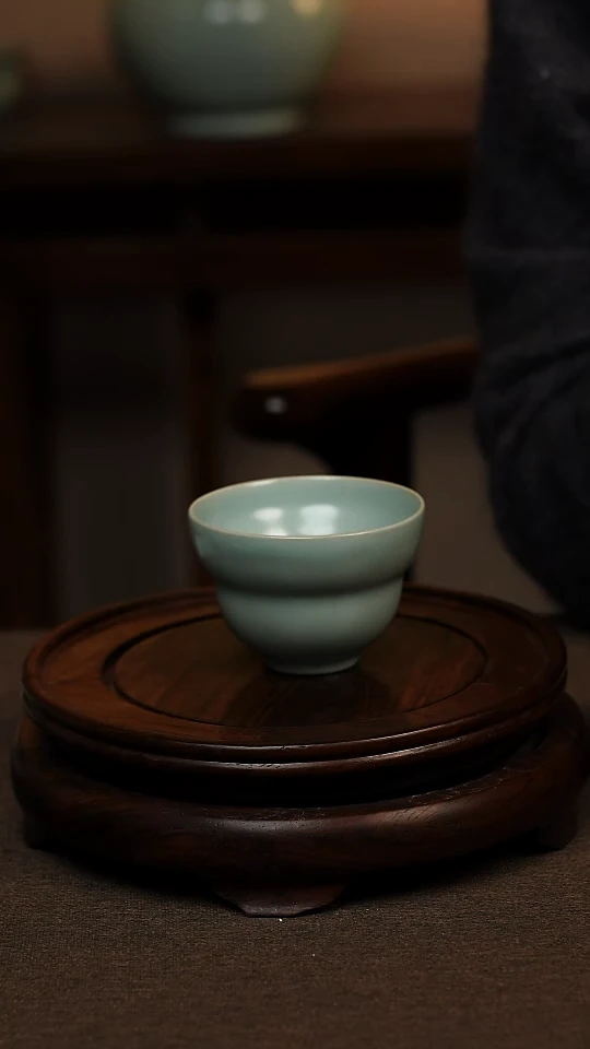 瓷片仿古天青葫芦杯100ml 微瑕 不带礼盒