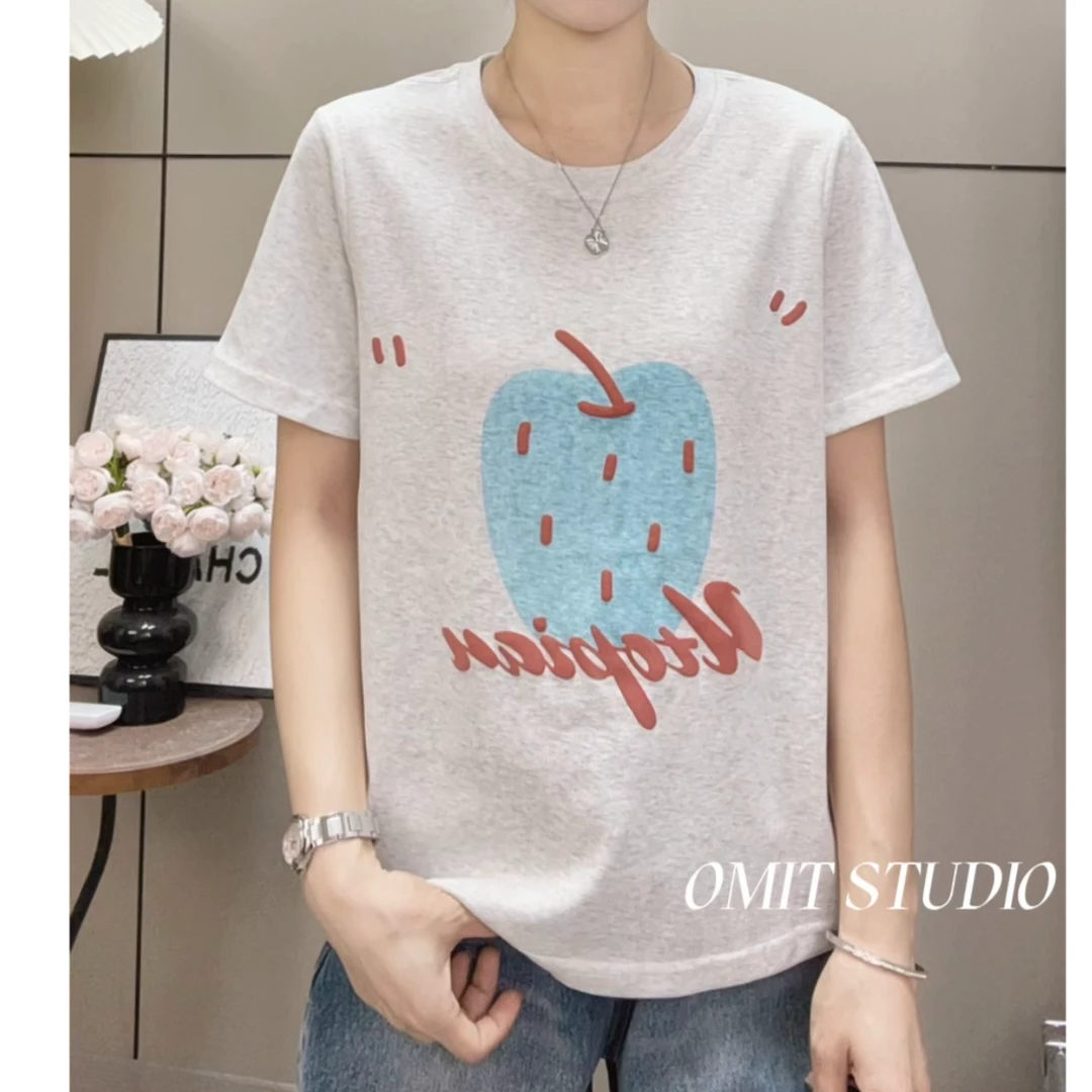 【蓝苹果】新款凉快透气舒适立体印花韩版正肩短袖