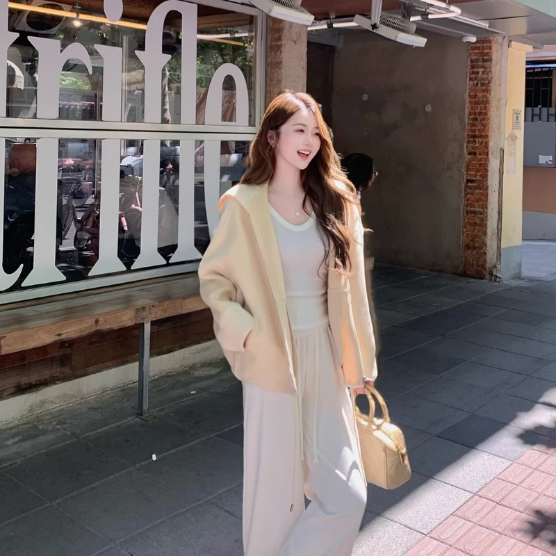 佐佐家小个子 纯色松紧系带显瘦休闲阔腿裤春秋季女宽松直筒裤子