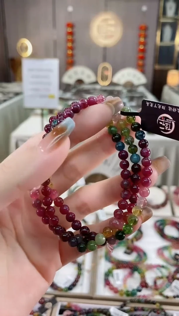老矿碧玺油画色标三圈手串5mm+未镶嵌碧玺dan多样性发货一条