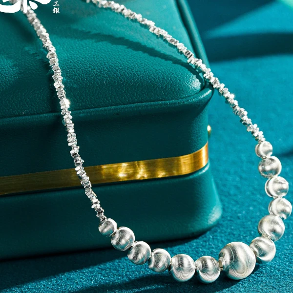 九乐 坠链均足银 碎银大小猫眼气质项链气质时尚韩系风饰品a