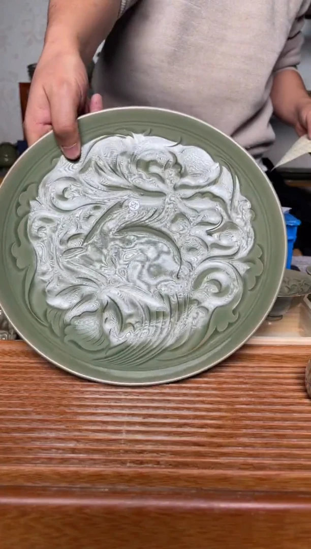 【闪购商品】其他325纯手工秘色灵芝卧鹿赏盘