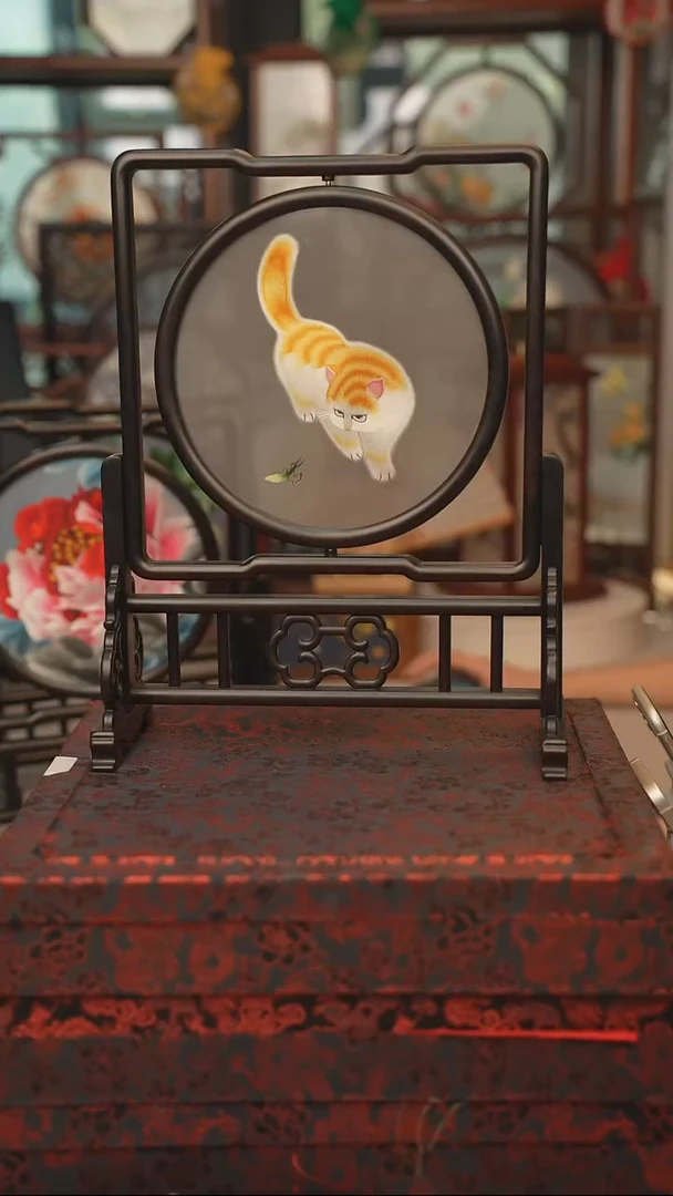 扇子摆件摆台双面绣花