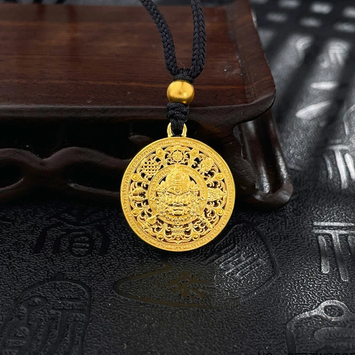 领丰金 古法镂空黄财神十字罗盘吊坠黄金按克卖ZJX014金条价#ZJ