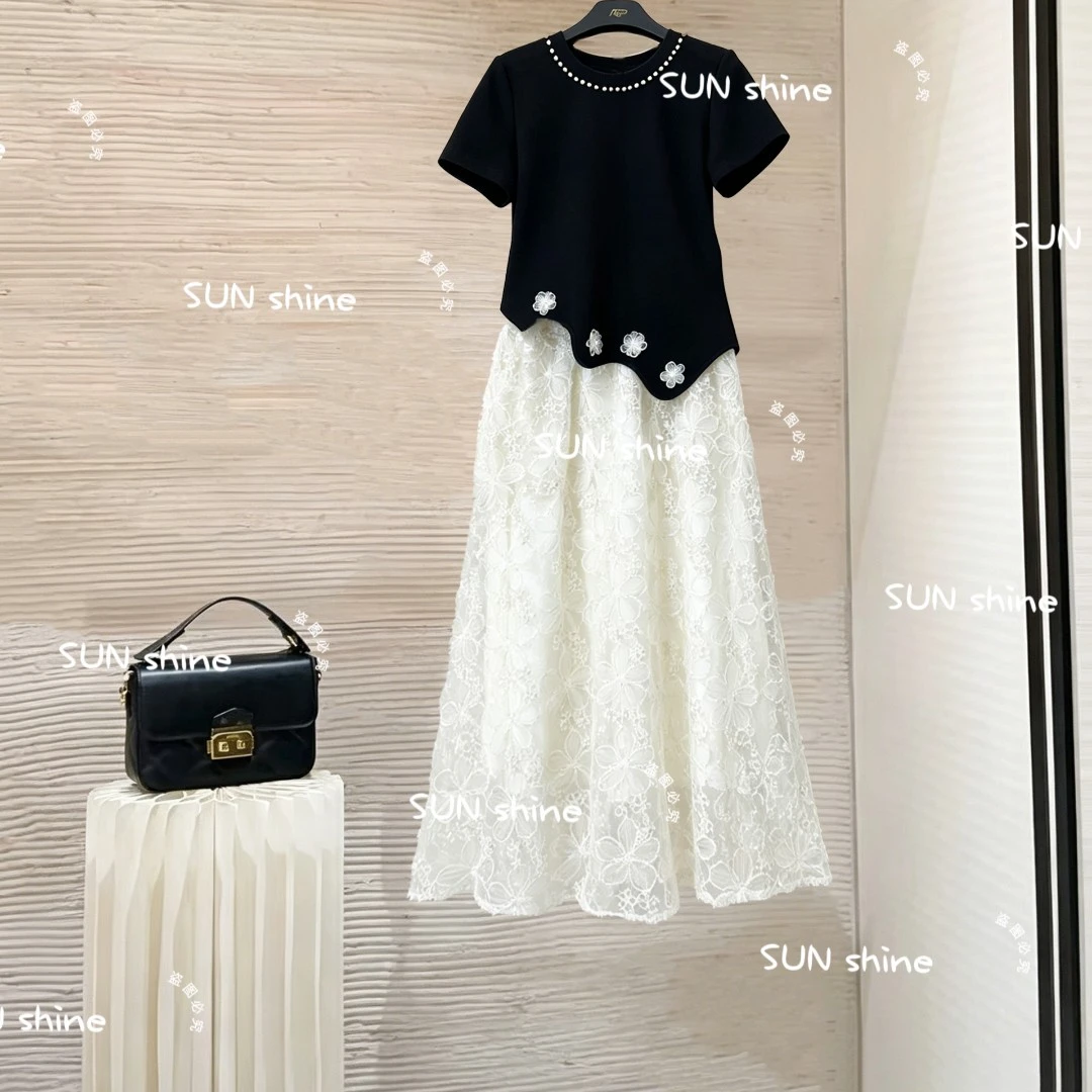 设计师款夏季休闲上衣+半身裙显瘦减龄套装两件套-AGP-W124